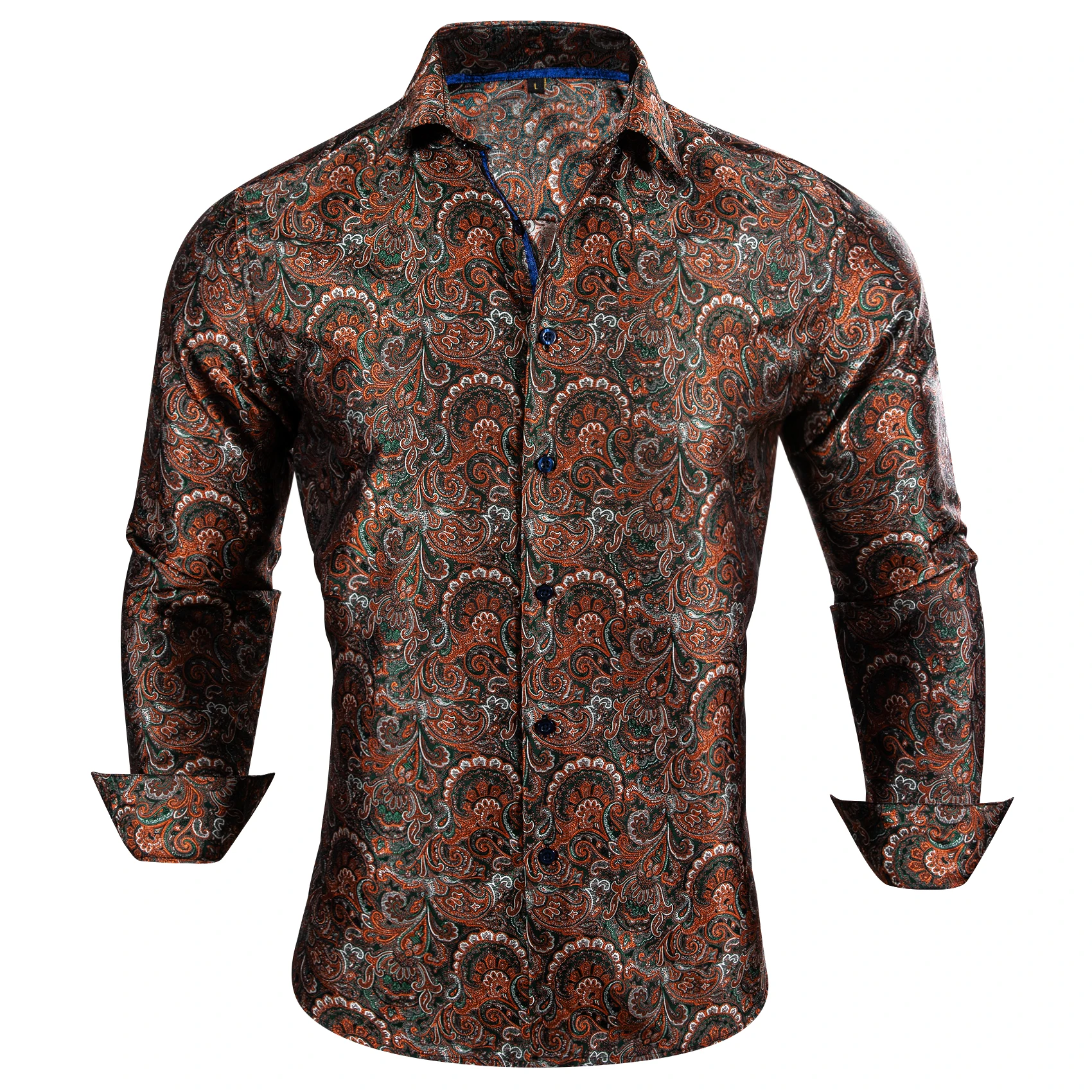 Designer Brown Men Shirt Printed Embroidered Lapel Long Sleeve Retro Four Seasons Fit Business Party Barry.Wang CY-0429