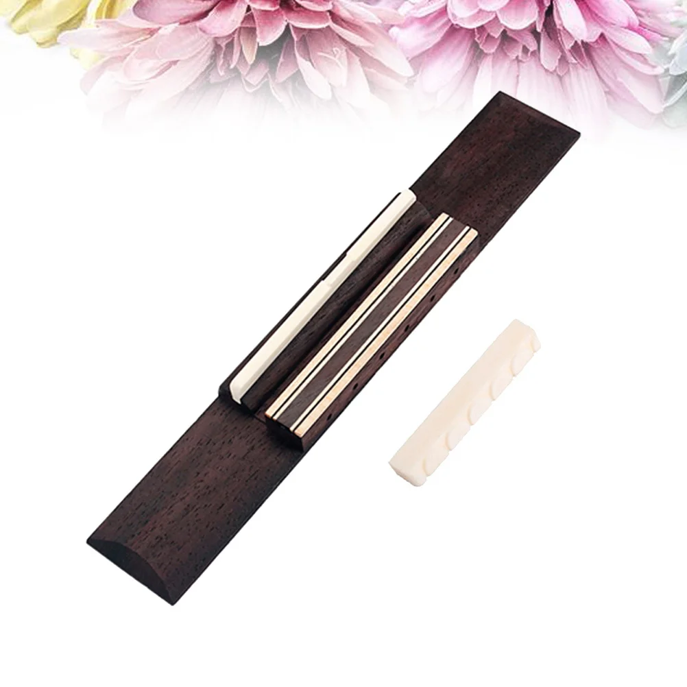 مجموعة صامولة سرج جسر الجيتار جسر خشب الورد الطبيعي مجموعة استبدال الجيتار الصوتي على شكل عظمة الماشية الكلاسيكية المكونة من 6 أوتار