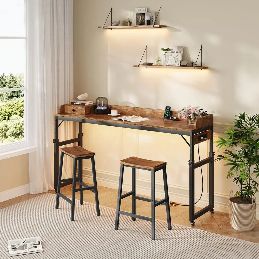 طاولة فوق السرير بعجلات، طاولة دوارة مع منافذ وشريط إضاءة لسرير كوين، ودرج مكتب متنقل وسرير قابل للتعديل H #4