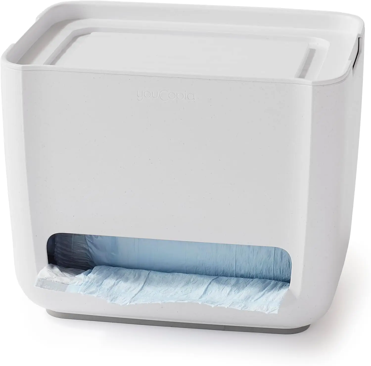 

Standing Garbage Bag Dispenser with Removable Lid and Cradle, Speckled White Organizer for Under-Sink Storage