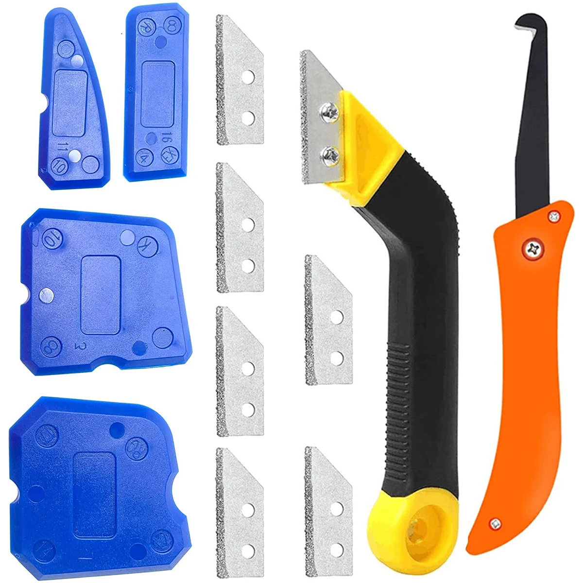 

Grout Removal Caulking Tool Set for Tile Cleaning with Tile Grout Saw Hook Cutter 6 Replacement Blades and 4 Sealant Tool