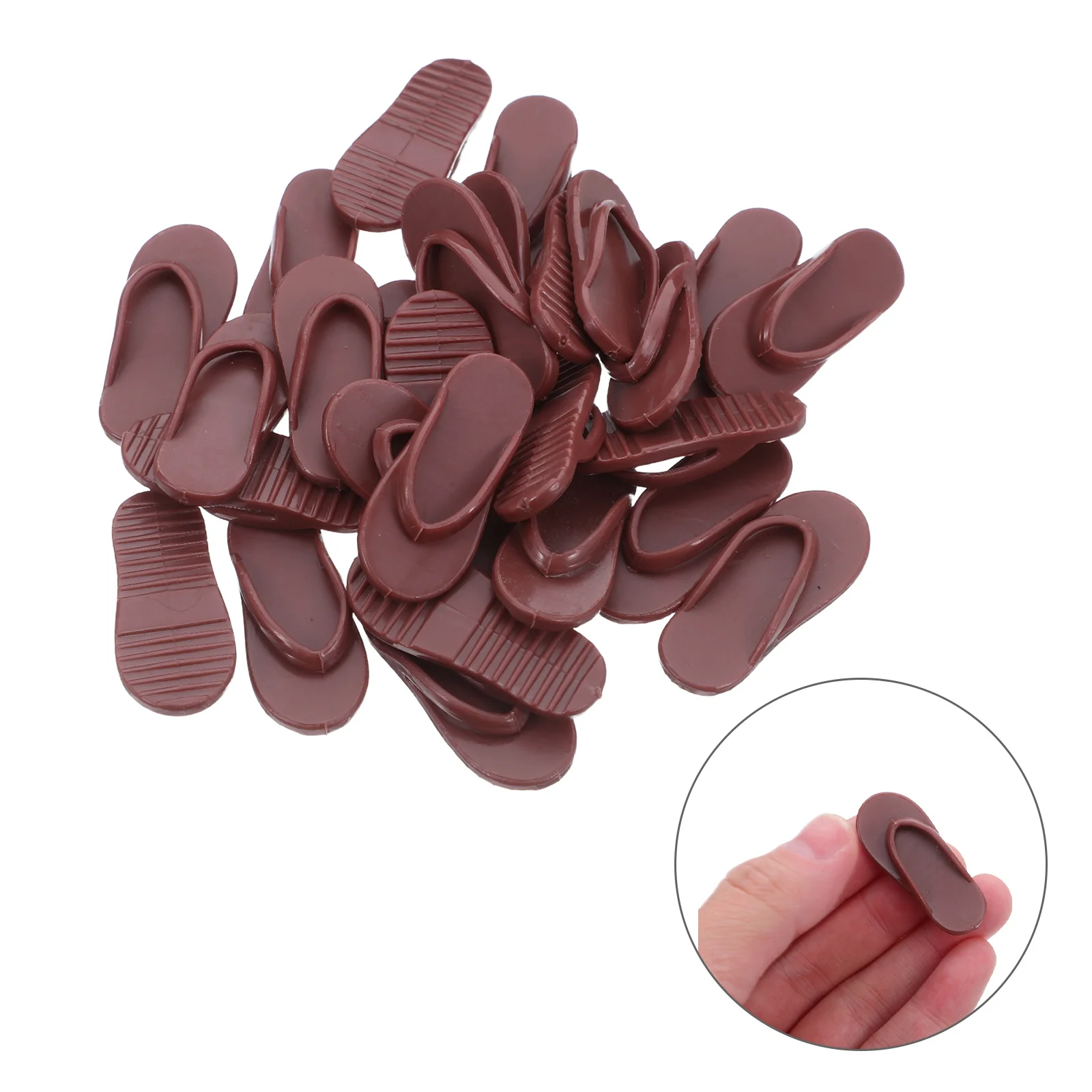 

50pcs Flip Flops For 11 Inch Mini Brown Sandals Summer Beach Accessories Plastic Footwear Vacation Tiny Sandals Dress Up