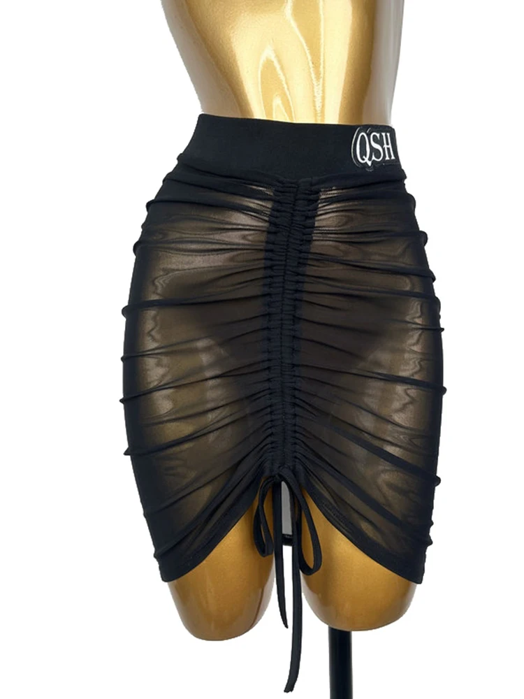 Nieuwe Latin Dance Korte Rok Volwassen Mesh Dansen Praktijk Rok Vrouwen Samba Training Rok Zwart Stage Performance Rok XH2876