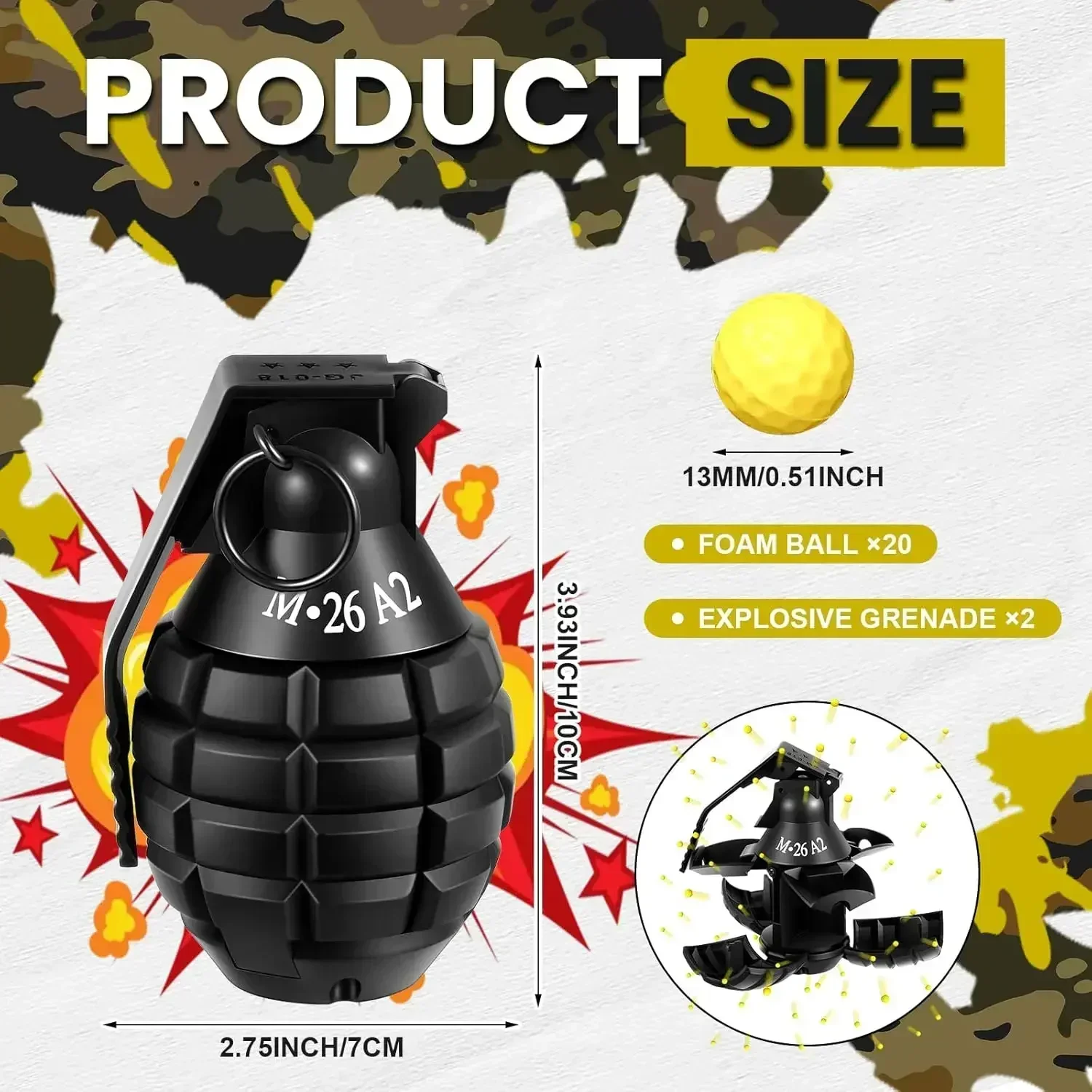 M26A2 Airsoft Grenade Toys1/ 3pcs Tactical Grenade Plastic Battle Game Toy Hand Grenades Pull Ring Toys Role Play Model Prop