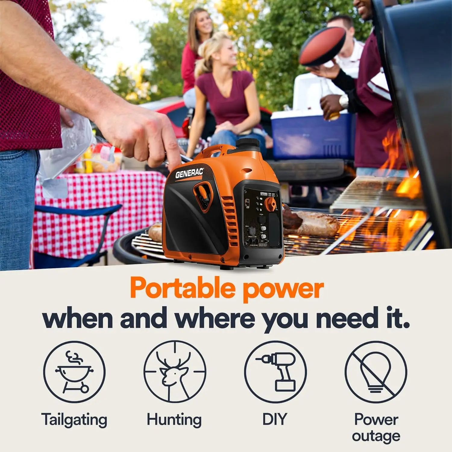 2,500-Watt Gas Powered Portable Inverter Generator - Compact and Lightweight Design - Produces Clean, Stable Power - COs