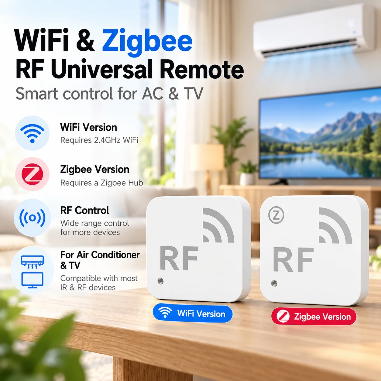 Tuya Smart WiFi RF Universal Remote Control, 310-580MHz Clone Remote, Smart Life App, for TV, Air Conditioner