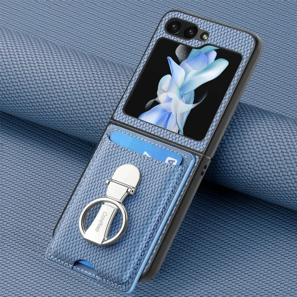 Luxury Ring Stand Leather Phone Case for Samsung Galaxy Z Flip 8 Flip 7 6 5 4 3 Flip7 FE Wallet Card Slot Shockproof Cover