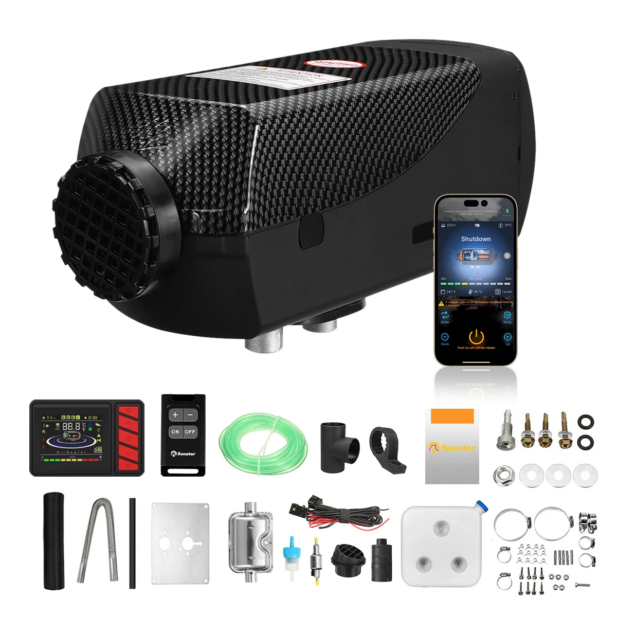 2KW 12V 24V Diesel Air Heater Parking Heater with Bluetooth APP Control Upgraded LCD Switch Fast Heating for Car Trailer Truck