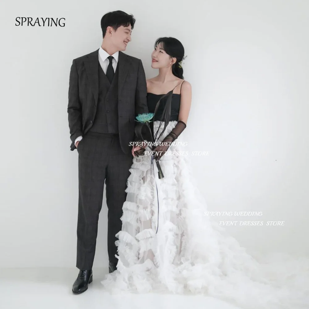 

SPRAYING 웨딩 촬영 드레스 Contrast Color Wedding Party Dresses Spaghetti Strap Pleat Bridal Gown Korea A-line Custom Made Elegant