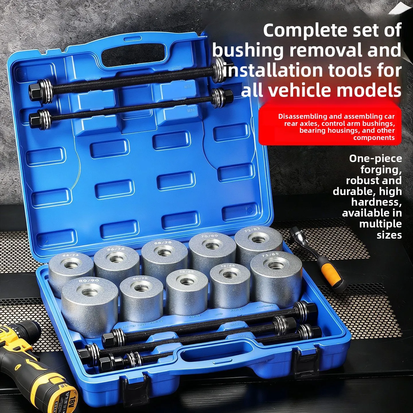 Heavy Duty 27Pcs Steering Knuckle Bushing Removal & Installation Tool, Thickened Screw Design Hardened Multi Specification Bushi