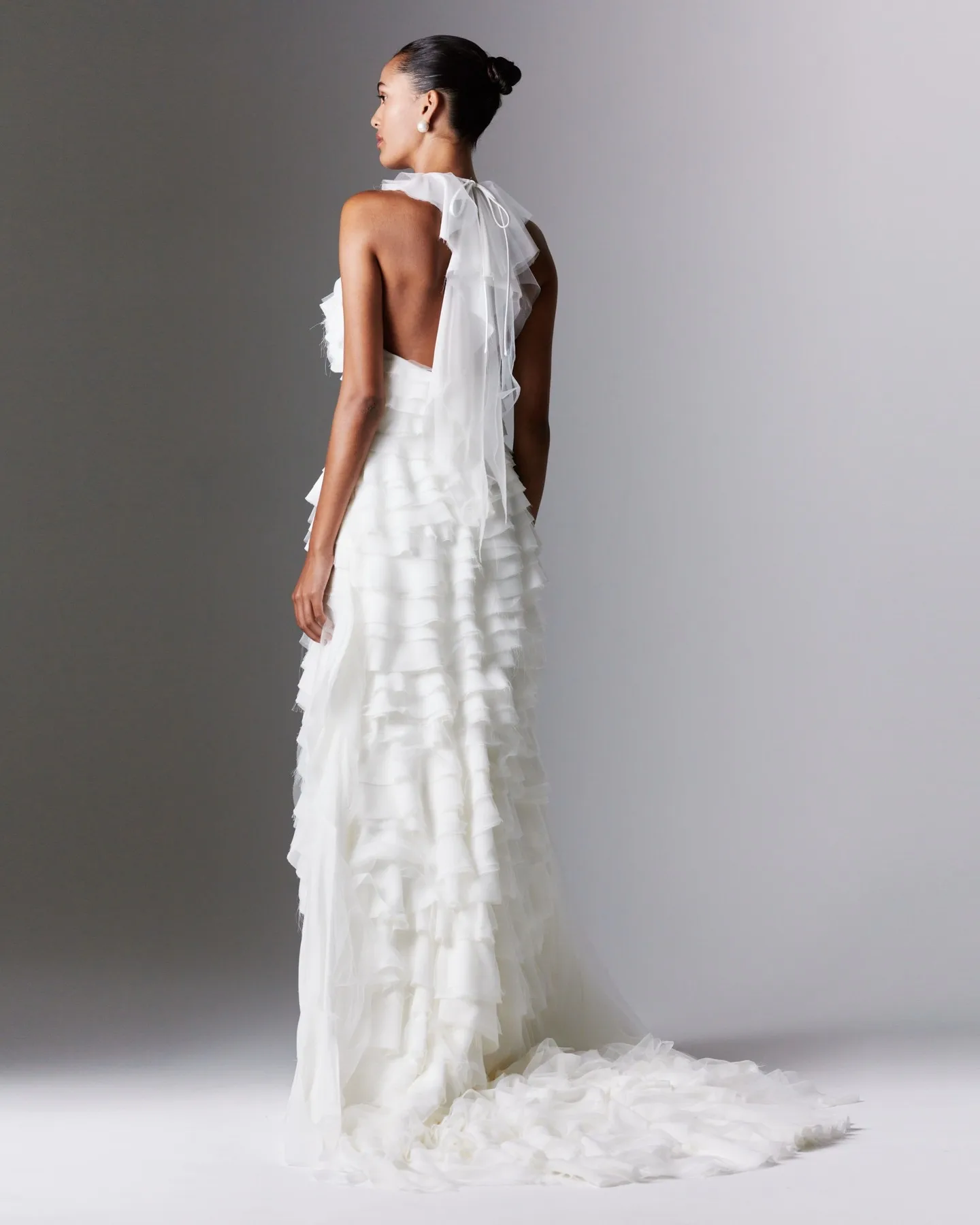 Alta costura camadas vestido de noiva halter completo babados flor casamento segunda vestidos único noiva photoshoot vestido de noite