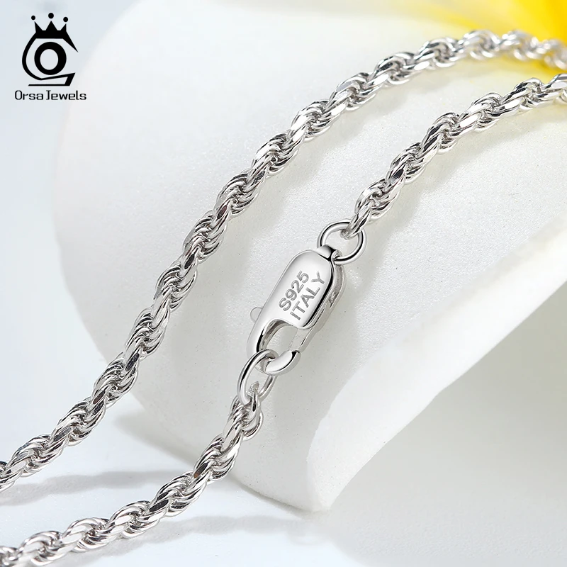 

ORSA JEWELS 925 Sterling Silver 3.3mm Width Rope Chain Necklace 18K Gold Rhodium Choker Chain Women Men Thick Rope Chain SC29