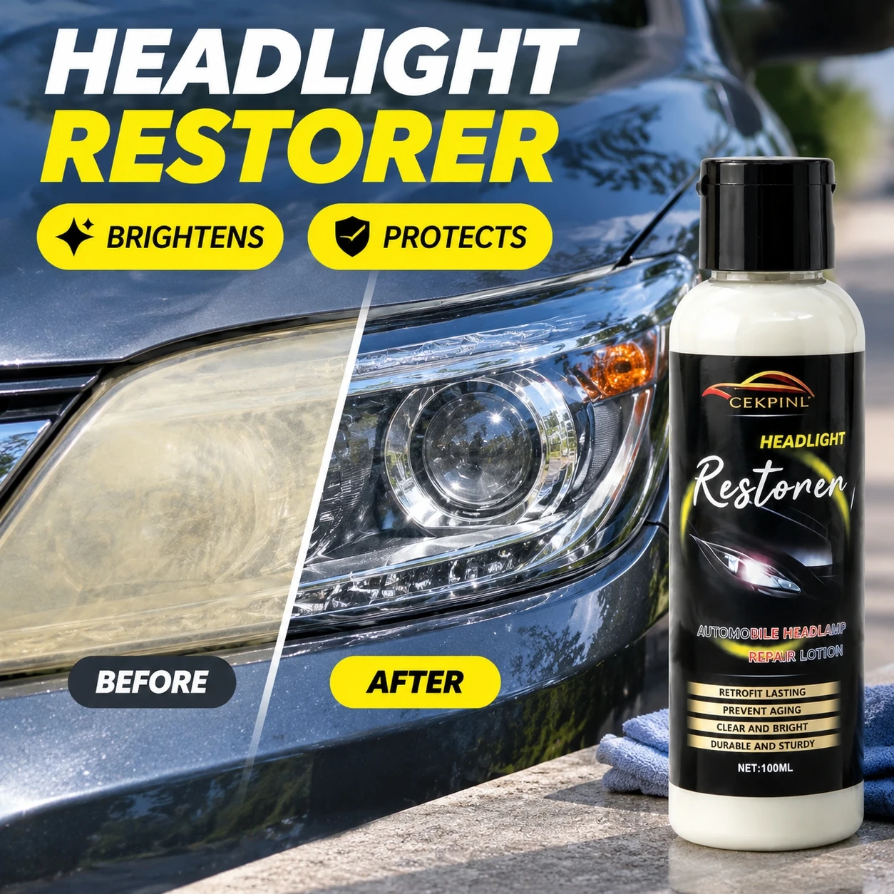 Headlight Restorer Lotion Remove Oxidation Repair Yellowed Lens Restore Brightness Prevent Aging Long Lasting Protection