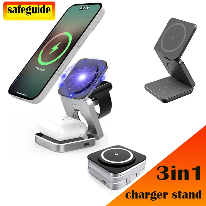 

Подставка для беспроводного зарядного устройства 3 в 1 для IPhone 15 14 13 12 Samsung S23 S22 S21 Galaxy Watch 5 4 Active Buds Док-станция для быстрой зарядки