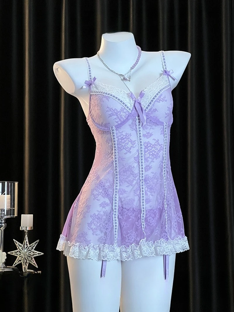 

Purple Lace Nightgown with Atmosphere,Feminine Charm,Seductive Backless Pajamas Women,Romantic Couple Date Lingerie,Pure Desire