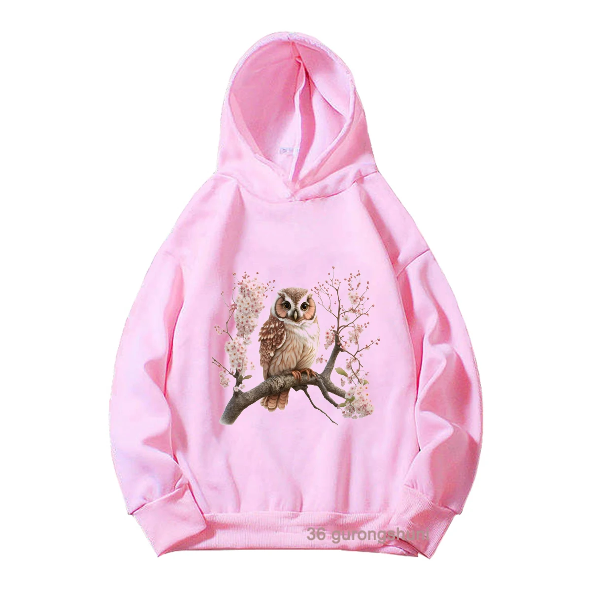 Latest Animal Cartoon Bird Print Hoodie on Cherry Blossom Tree Girl hoodie Fashion Kids Autumn/Winter Long Sleeve Plush Hoodies