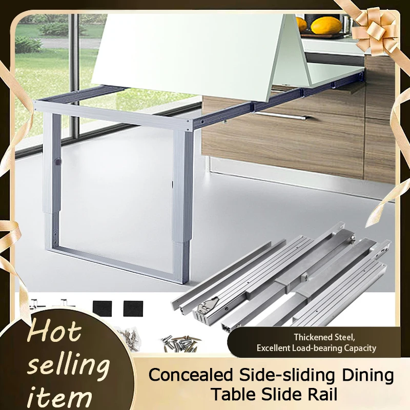 

Hidden Sideboard Drawer Slide Rail Invisible Telescopic Multi-Section With Foot Folding Table Push Pull Track Gun Gray 4S