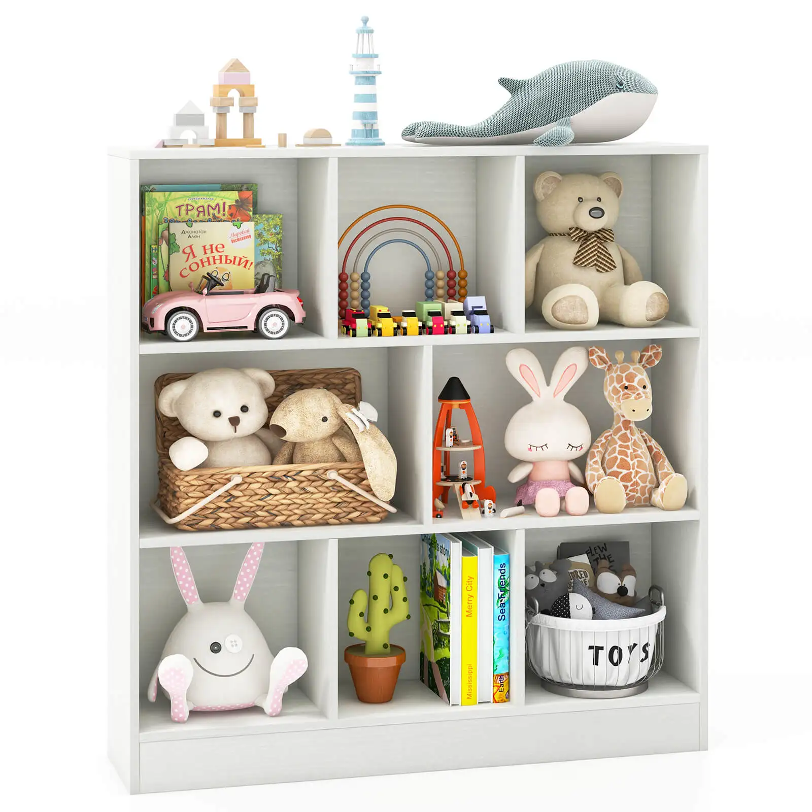 

8-Cube Bookcase for Kids 41"Wooden Toy Storage Organizer for Kid's Room