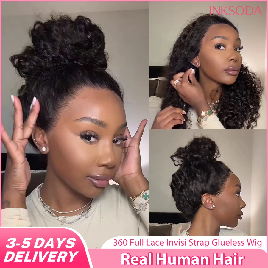 Deep Wave 360 Full HD Lace Curly Wig Hidden Drawstring Lace Frontal Wig Human Hair Brazilian Deep Wave Glueless Wig For Women