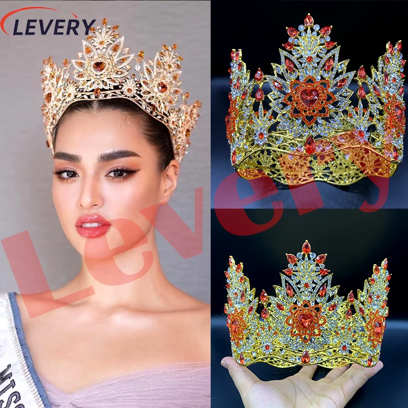 

Levery Miss Universe Thailand Flame of Passion Replica Pageant Round Big Crown Headband Crystal Tiara Crown