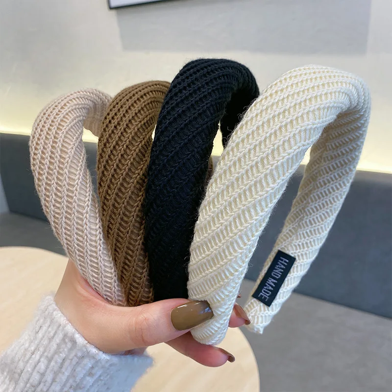 

Вязаная шерстяная повязка на голову с широким краем, высокая повязка для круглого лица, универсальный женский головной убор для выхода в свет, модный аксессуар для волос.