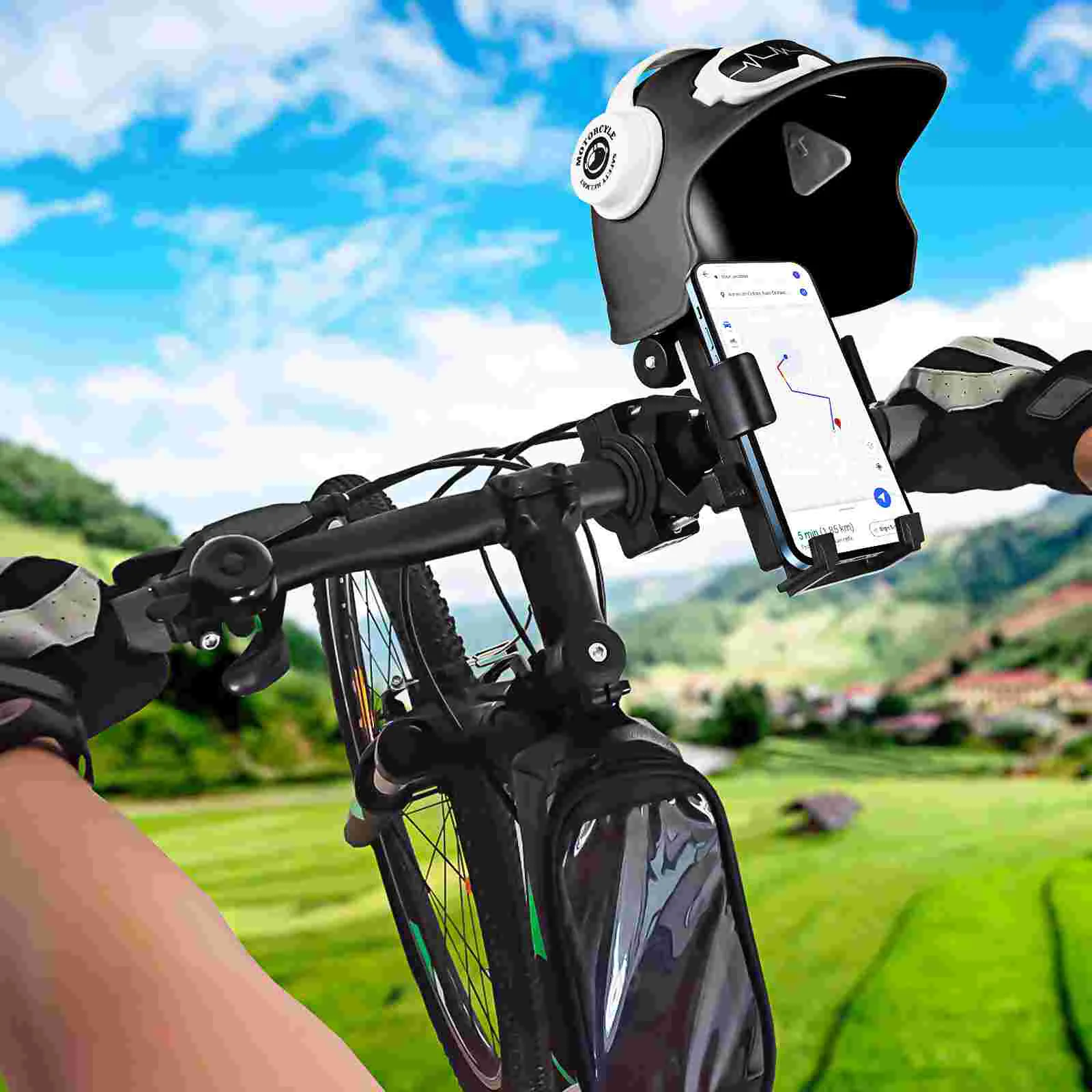 Bicycle Waterproof Sunshade Fixed Bracket Cap (black) Bike Phone Mount Stand Handlebar Holder Rear Mirror Plastic