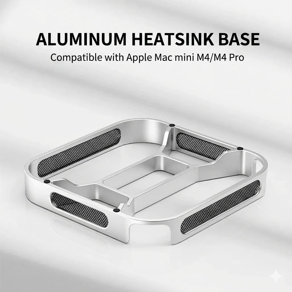 CNC Aluminum Stand for Mac mini M4 M4 Pro 2024, Cooling Base with Dust Filter, Power Button Access and Anti-Slip Pads