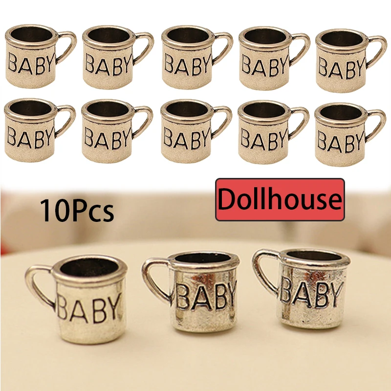 10PCS Dollhouse Miniature Simulation Alloy Vintage Cup Model Doll House Furniture Mini Tea Cup Water Cup Toy Scene Props