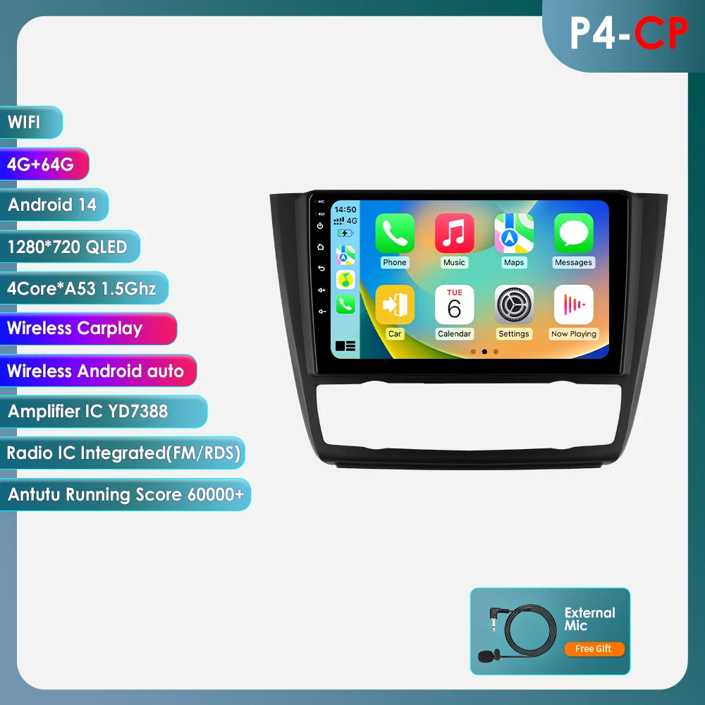 Android 14 Autoradio Voor BMW 1-Serie E87 E81 E82 E88 2004-2011 Auto Multimedia GPS Carplay 4G DSP BT 360 Camera Door Snapdragon6115