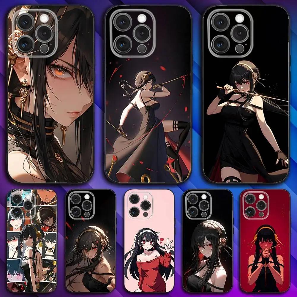 

Cool Y-Yor F-Forger Anime Phone Case For iPhone 17,16,15,14,13,12,11,Pro,Max,Plus,X,XS,SE4,E,Mini,Soft Black Case