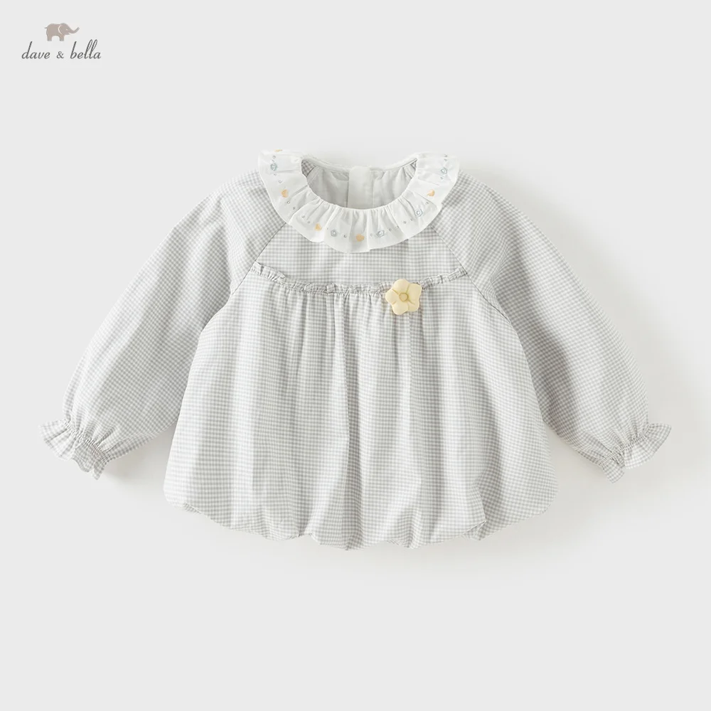 

Dave Bella Детские рубашки Весна-Осень Блузка из чистого хлопка для девочек Детские серые белые топы в сетку с длинными рукавами Детская одежда DB1260808