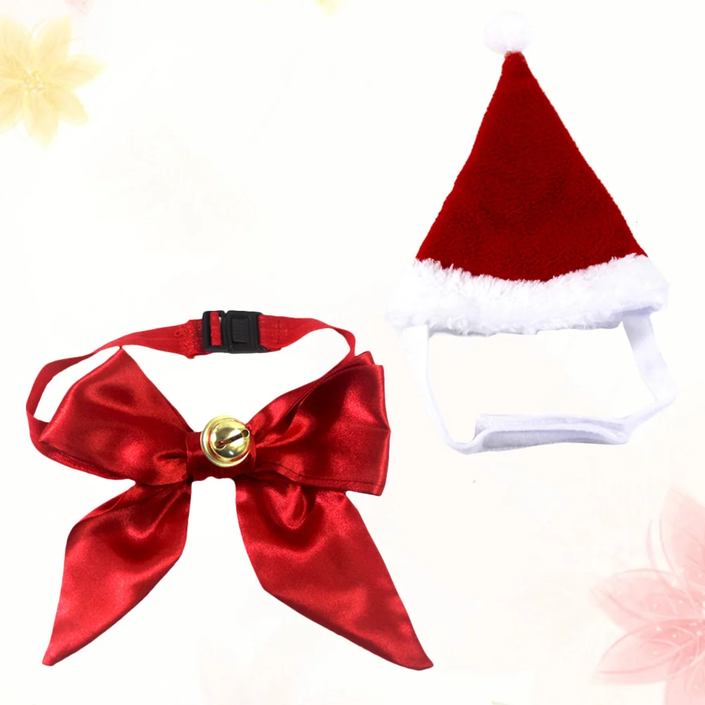 

Pet Christmas Bell Collar Set Decorative Party Outfits Adorable Hat Necktie for Pet Dog Cat Dog Christmas Hat