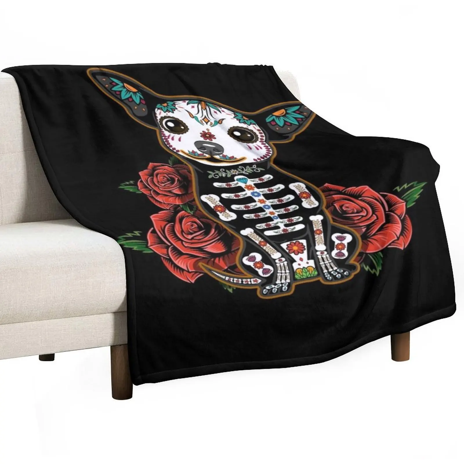 Chihuahua dia de los muertos day of the dead Dog sugar skull Throw Blanket blankets ands anime cosplay anime Blankets