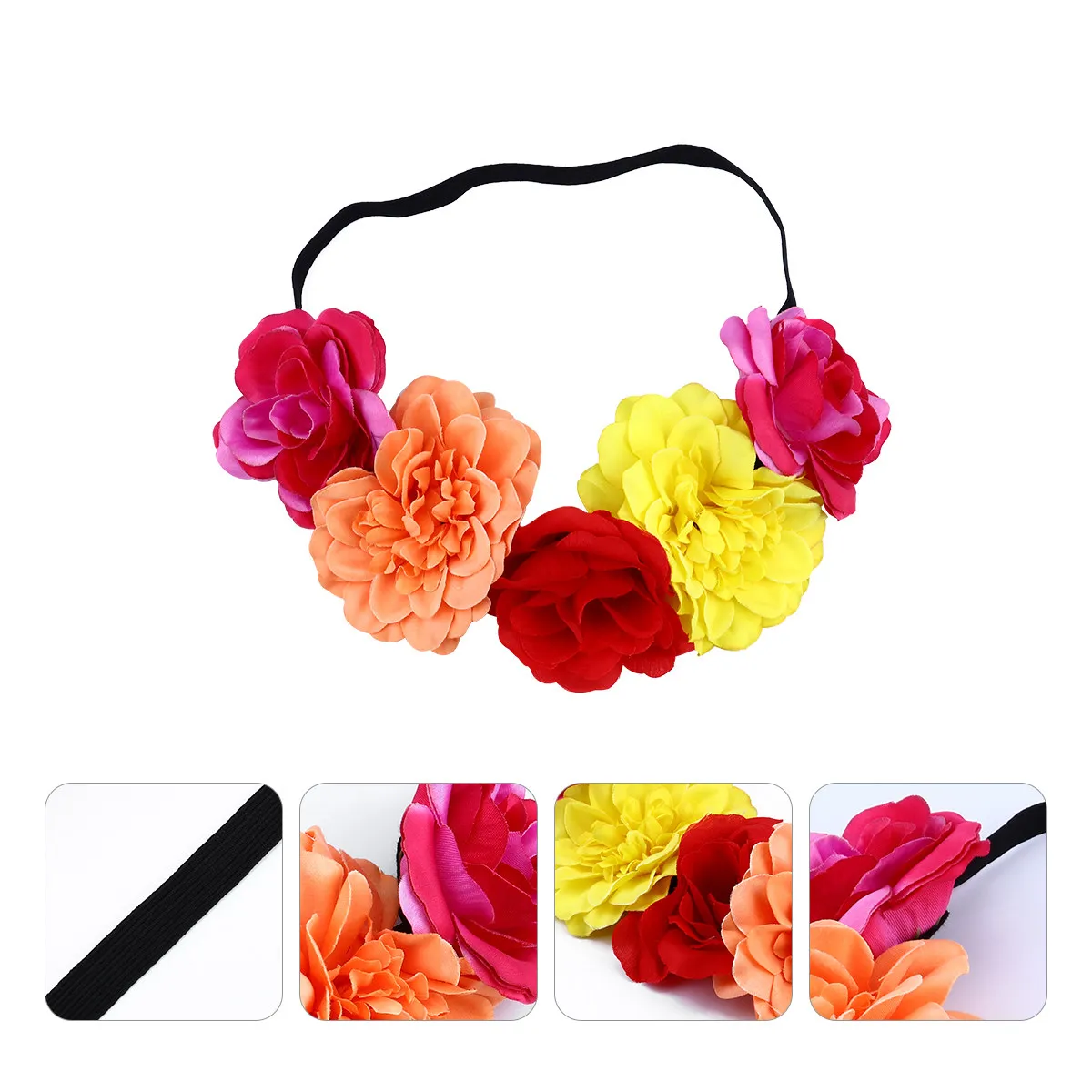2Pcs Artificial Rose Flower Hair Band Colorful Adjustable Headband Bride Floral Halo Wedding Photo Props Head Wreath