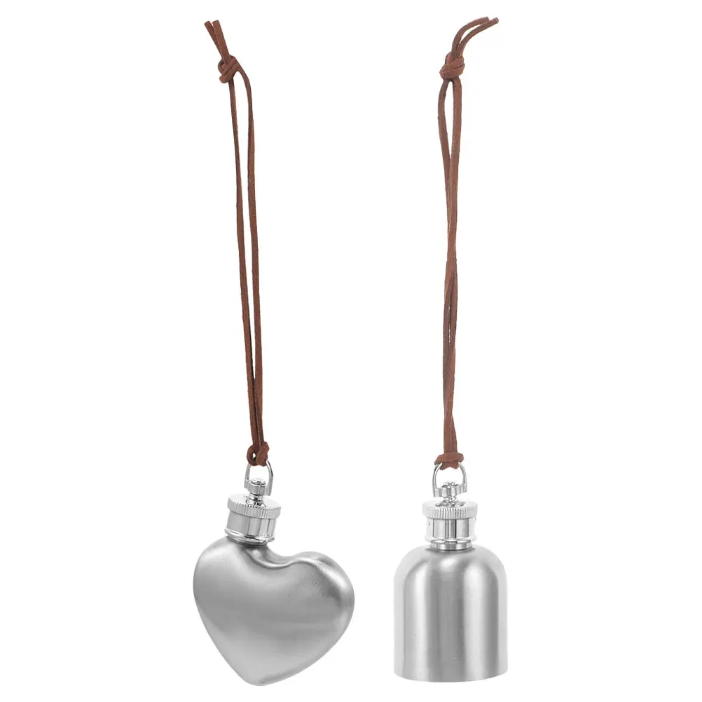 

2 Pcs Stainless Steel Flask for Camping 1oz Silver Heart Oval 30ml Portable Leak Proof Metal Container Hip Flasks