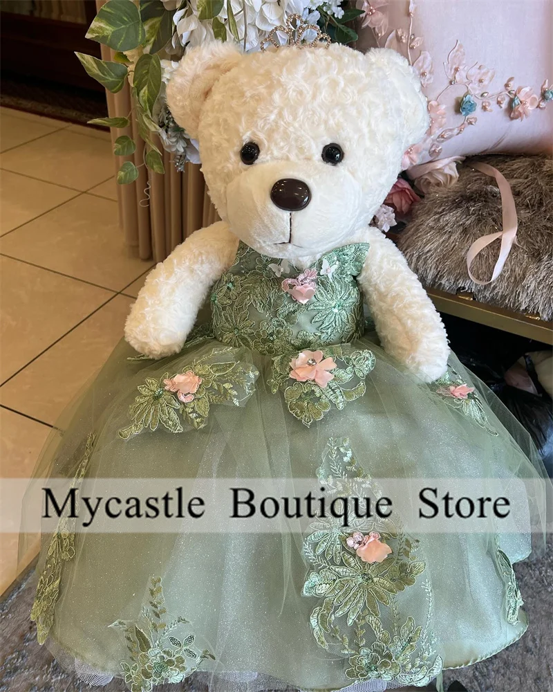 Vestido de oso de peluche para quinceañeras con apliques de encaje verde, Mini vestidos para quinceañeras con cuentas y lazo, personalizados, 2025