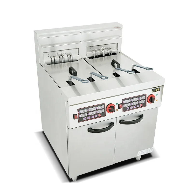 30L + 30L 商業ステンレス鋼垂直 2 タンク 4 バスケットフライヤータイマー商業卸売価格工場 OEM