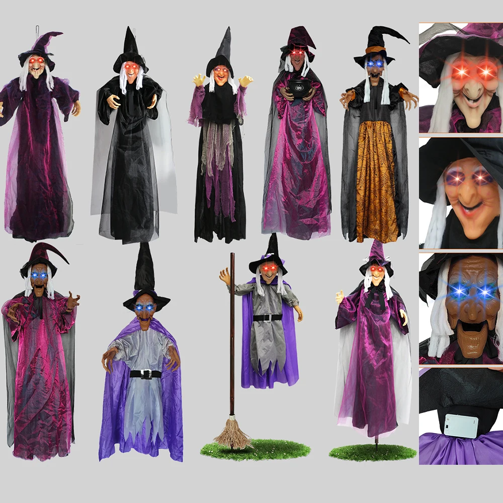 

Halloween Witch Hanged Ghost Props Voice-Activated Light-Up Witch Hanging Ghosts Haunted House Bar Horror Place Decoration Props