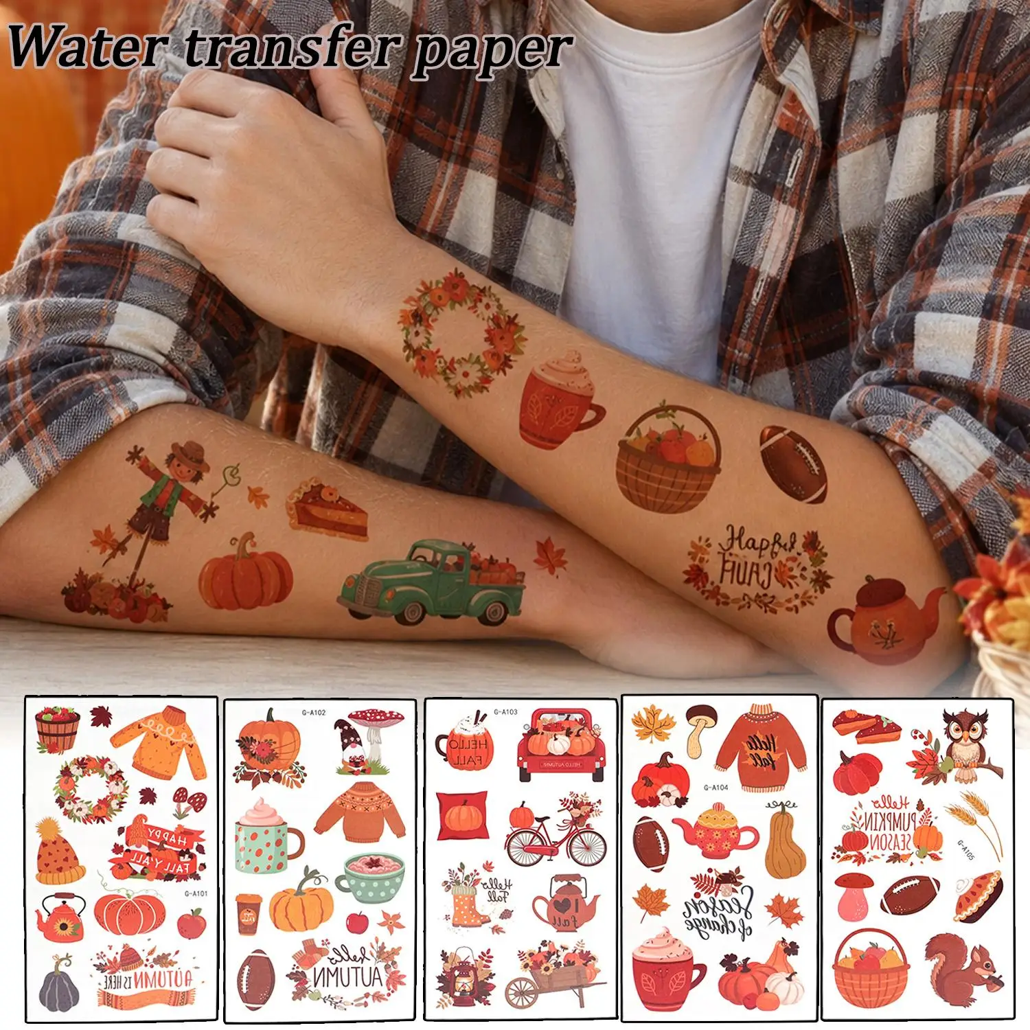 Lasting Cartoon Tattoos Stickers Autumn Harvest Thanksgiving Festive Decals Waterproof Arm Hands Body Temporary Tattoos Stickers
