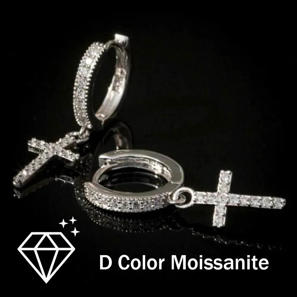 

925 Sterling Silver D Color Moissanite Cross Pendant Earrings for Women Hoop Drop Earring Wedding Party Jewelry Wholesale