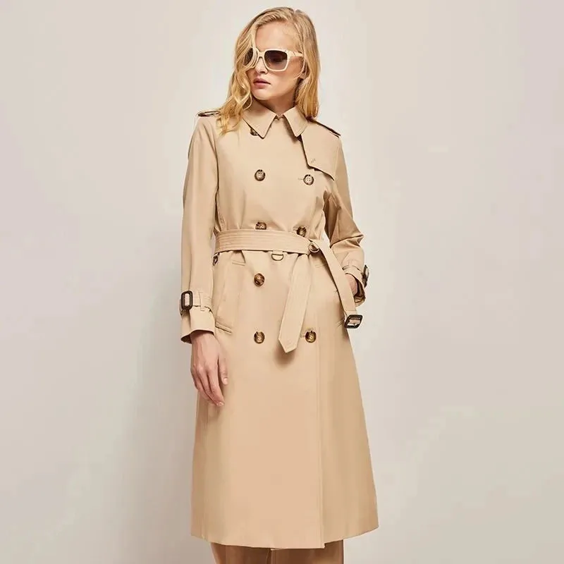 Gabardina con bolsillos y doble botonadura para mujer, abrigo juvenil para primavera y otoño, novedad de 2024