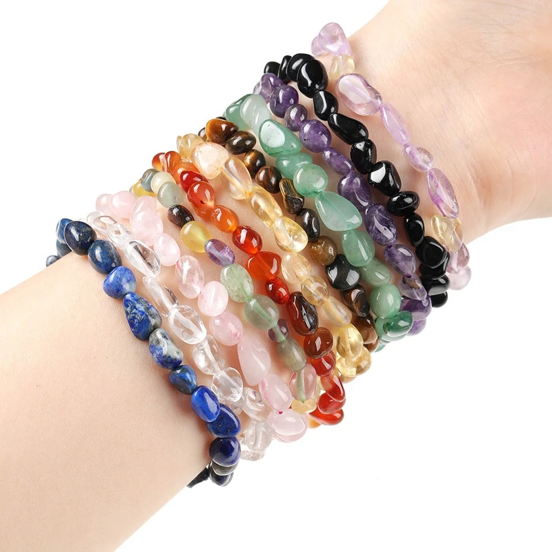 Natural Stone Beaded Bracelet Crystal Quartz Amethyst Agate Irregular Beads 6-8mm Handmade Jewelry Fashion Gift For Women Men
