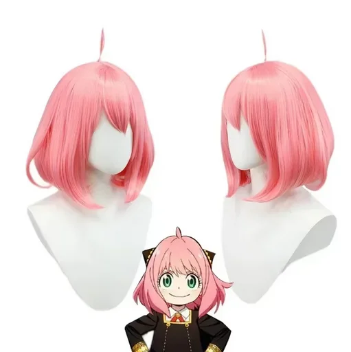 

Anime Spy × Family Fake Short Pink Cosplay Wig Anya Fake Short Hair Uniforms Wig Simulation Scalp Halloween Party Woman