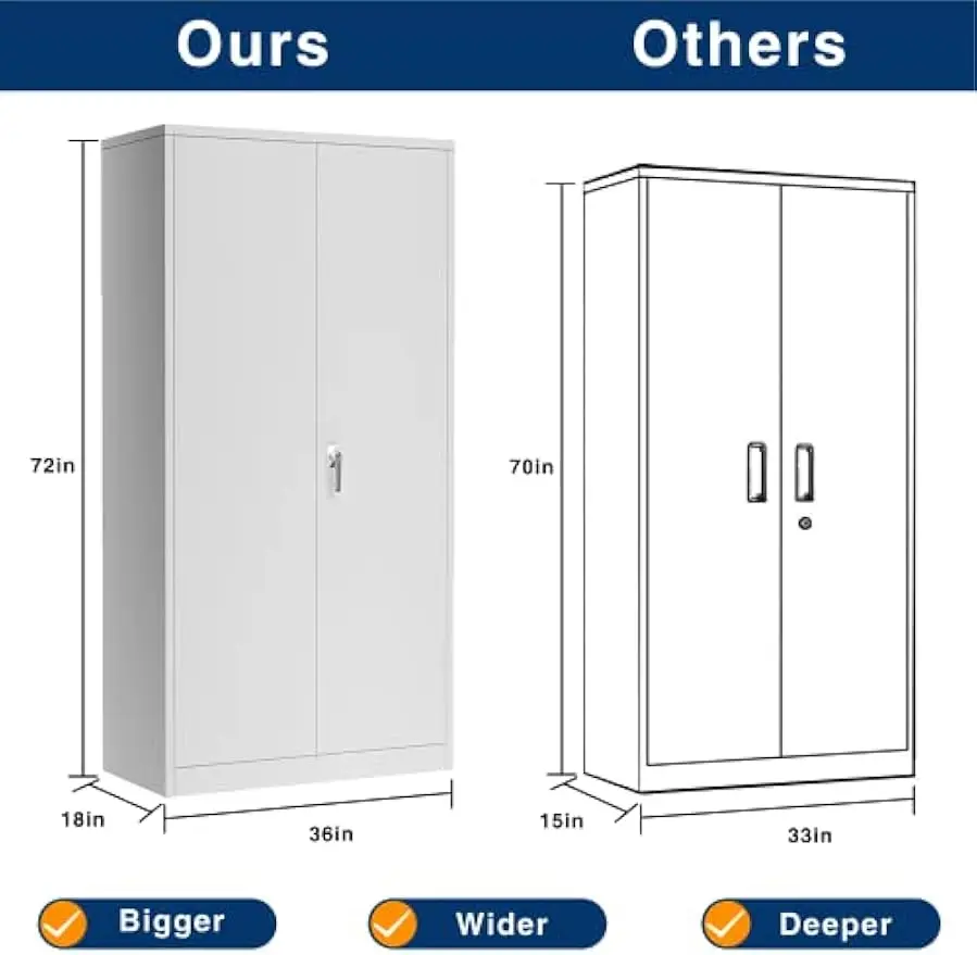 Metal Storage Cabinet with Lock, Steel Storage Cabinets with Door and Shelves, 72'' Tall Storage Cabinet for Office,Home,Garage