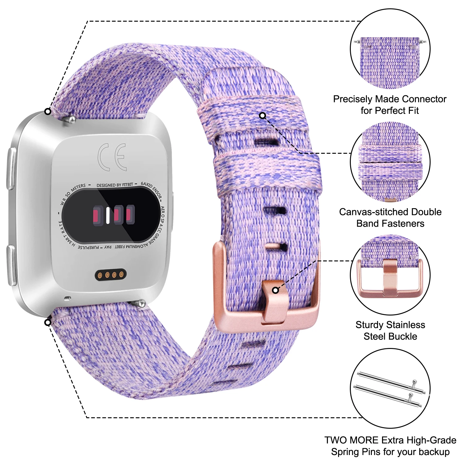 2pcs Woven Nylon Strap For Fitbit Versa 2 / Versa 1/Versa Lite Band Watchband Bracelet For Fitbit Versa 2 1/Versa Lite Wristband