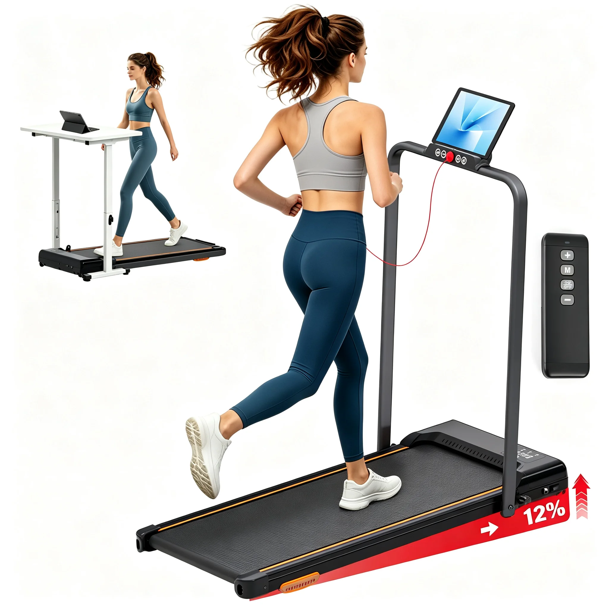3-in-1 Folding Treadmill with Handle Bar, 12% Incline Walking Jogging Running Machine for Home, 3.0HP Motor 7.5 MPH, 330 lbs Capacity, LED Display