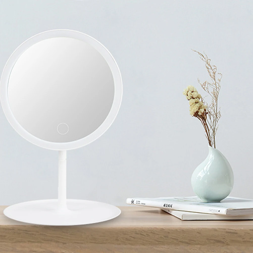 

LED Makeup Fashion Vanity Desk Mirrors Lighted Tabletop Bathroom Desktop Mirror Bedroom Storage Tray Stylish