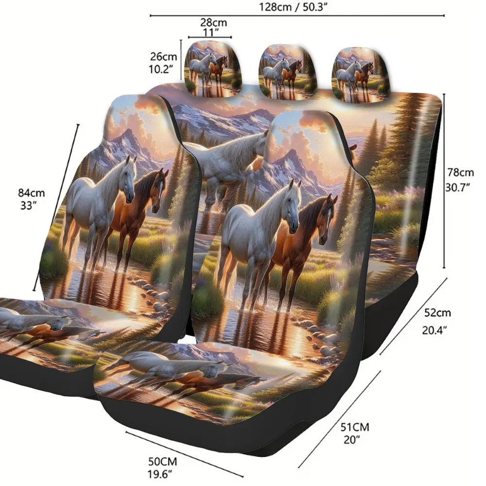 Trendy Print Car Seat Covers Full Set Fit Festive All Occasion Premium Material Comfortable Breathable Interior Upgrade Two Hor
