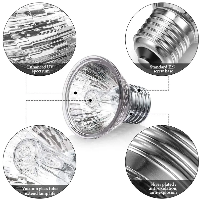 Lâmpada basking halógena, luz UVA, lâmpada réptil, espectro completo, lâmpada do ponto E27, lâmpada do sol, 50W