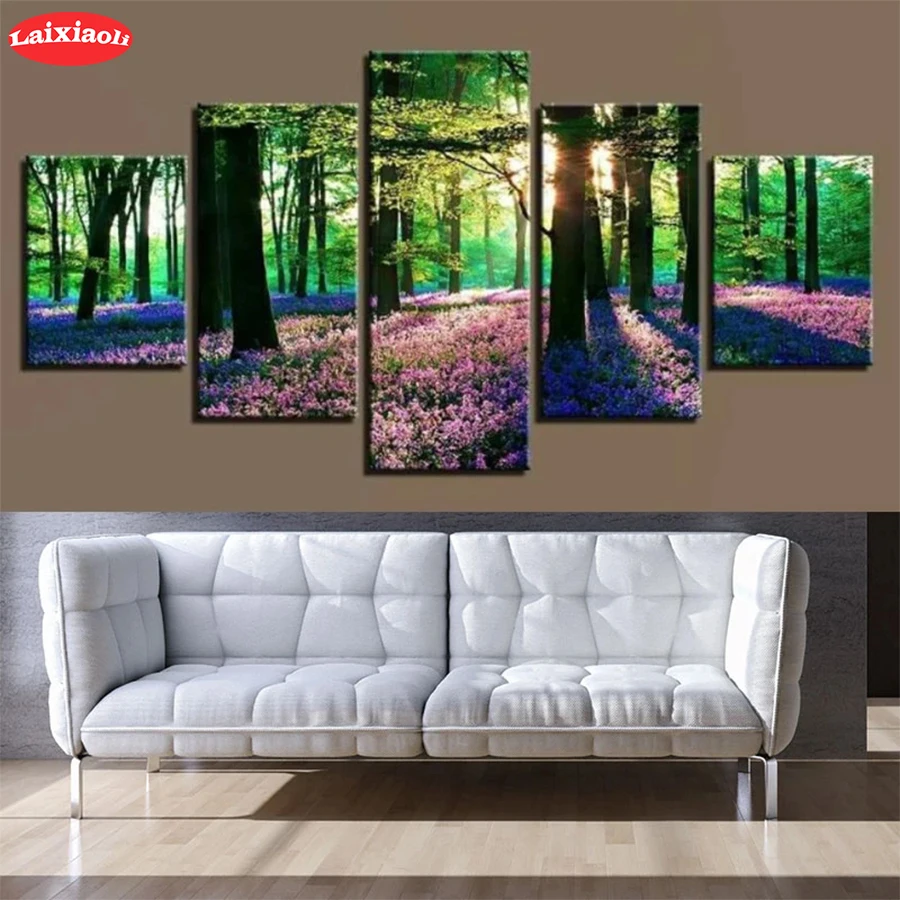 

5D DIY Sunshine Green Forest Landscape Diamond Painting sale Cross Stitch Diy Diamond Embroidery picture Diamond Mosaic Art 5PCS